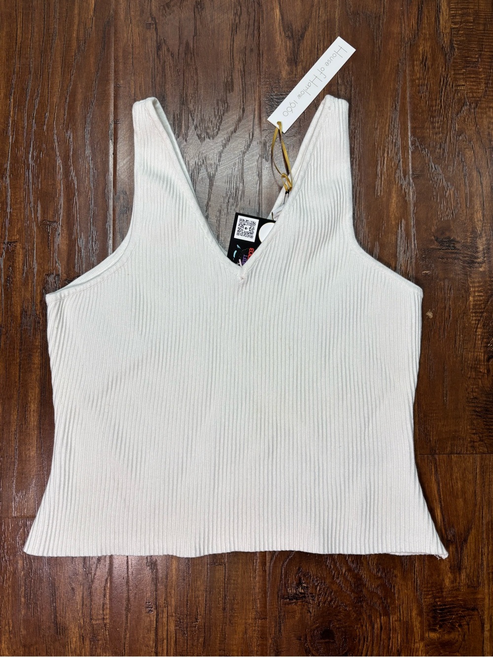 House of Harlow 1960 White Ribbed V-Neck Tank Top Size Large